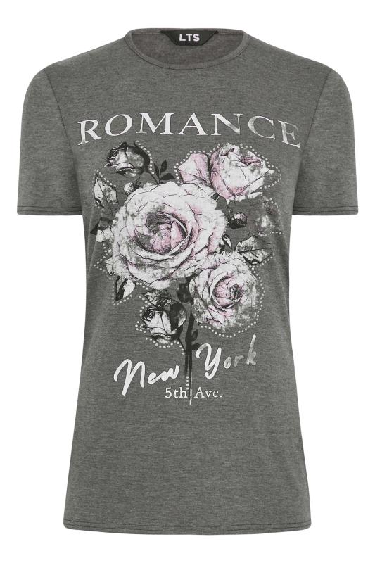 LTS Tall Grey Rose 'Romance' Slogan T-Shirt 6