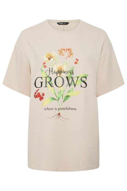 YOURS Plus Size Natural Brown 'Happiness Grows' T-Shirt | Yours Clothing 5
