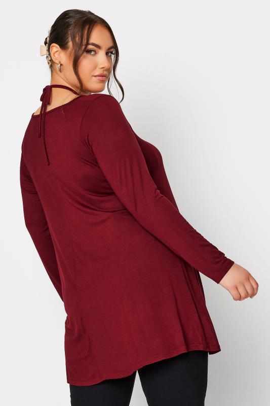 Plus Size Berry Red Keyhole Tie Neckline Swing Top | Yours Clothing