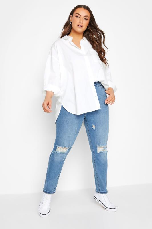 YOURS Plus Size White Poplin Oversized Shirt | Yours Clothing 2