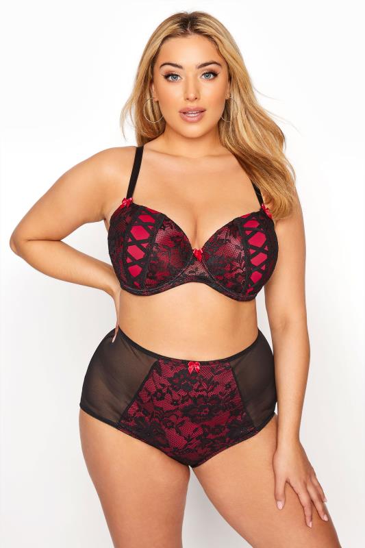 Red Lace Strapping Detail Padded Bra_B.jpg
