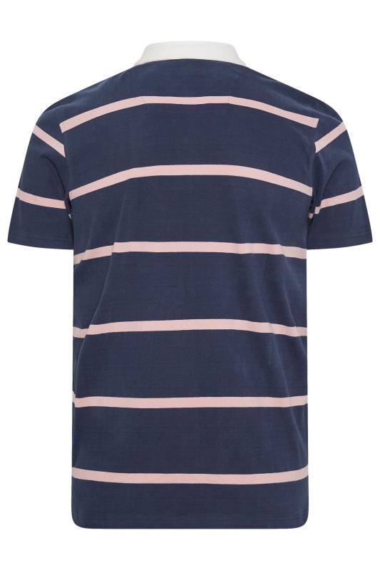 BadRhino Big & Tall Navy Blue & Pink Stripe Rugby Polo Shirt | BadRhino 3