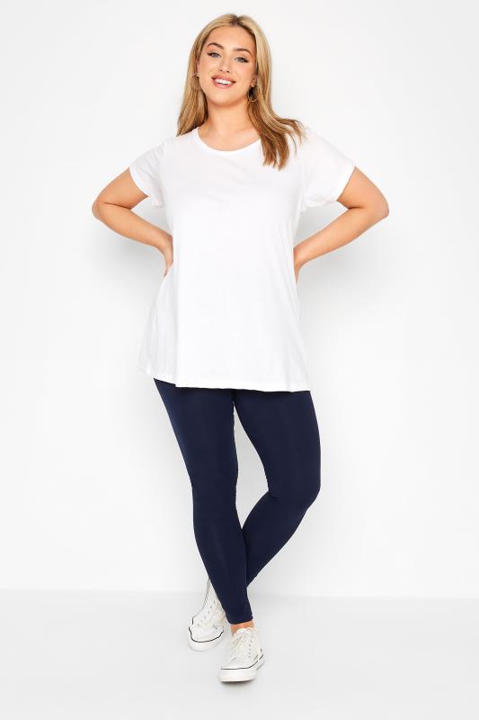 YOURS FOR GOOD Curve Navy Blue Cotton Essential Leggings_BR.jpg