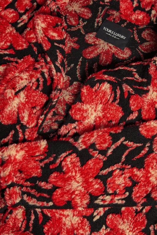 YOURS LUXURY Plus Size Red Floral Print Fleece Jacket | Yours Clothing 8