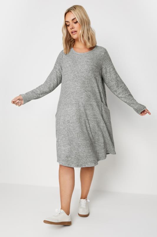 YOURS Curve Grey Soft Touch Pocket Midi Dress | Yours Clothing 1