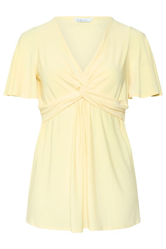 YOURS LONDON Plus Size Yellow Knot Detail Front Short Sleeve Top | Yours Clothing 5