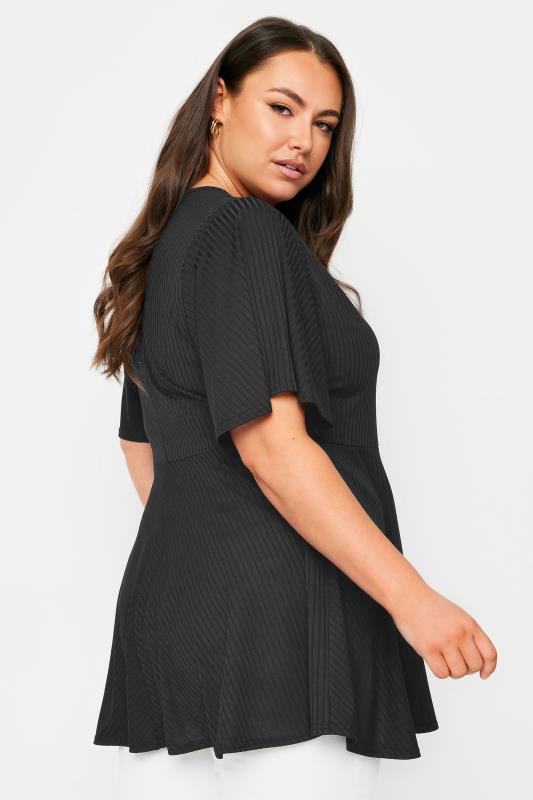 YOURS Plus Size Black Metal Trim Peplum Top | Yours Clothing 3