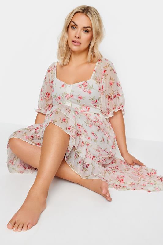 LIMITED COLLECTION Plus Size White Floral Print Dipped Hem Midi Dress | Yours Clothing 9