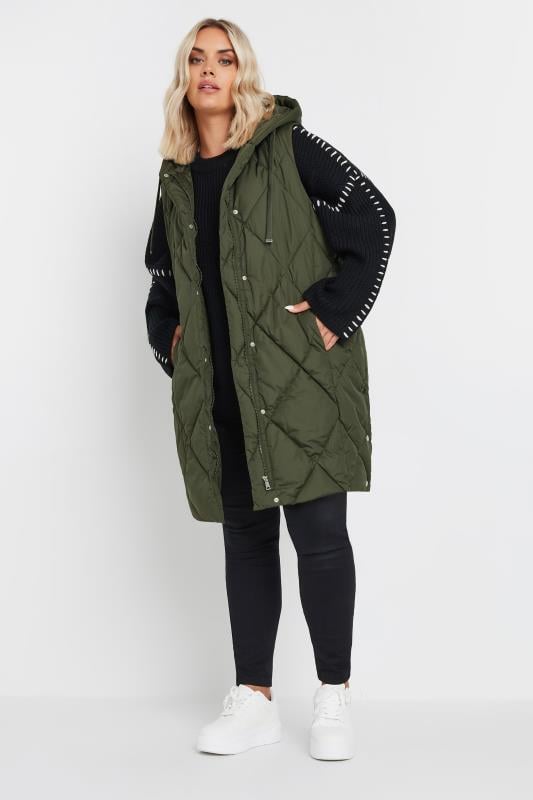 YOURS Plus Size Khaki Green Quilted Gilet | Yours Clothing 2