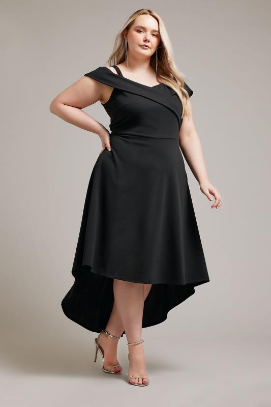 Plus Size  YOURS LONDON Curve Black Bardot Dipped Hem Dress