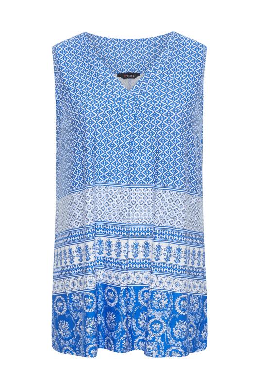 Curve Blue Aztec Print Inverted Pleat Vest Top | Yours Clothing 5