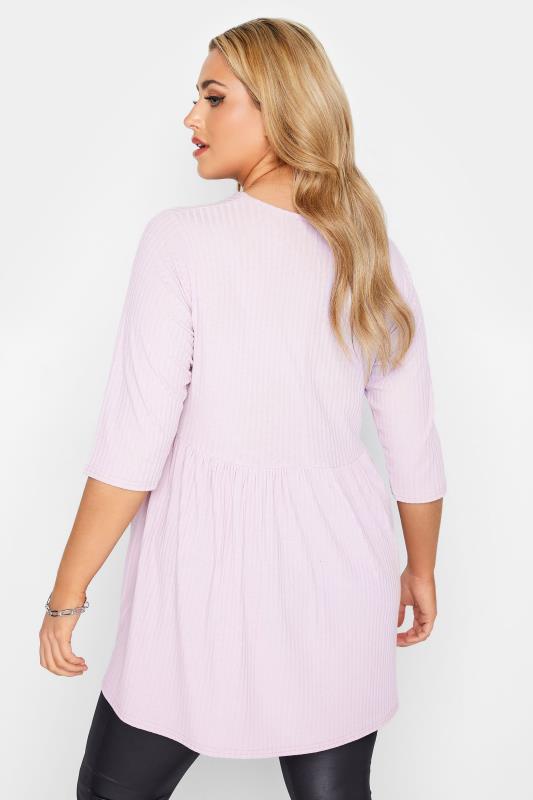 LIMITED COLLECTION Curve Lilac Purple Ribbed Smock Top 3