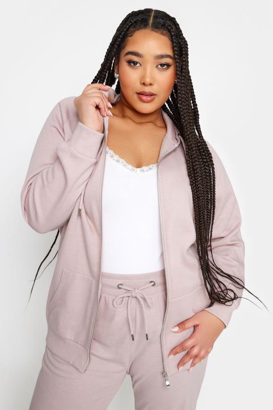 YOURS Plus Size Dusty Pink Zip Through Hoodie | Yours Clothing 1
