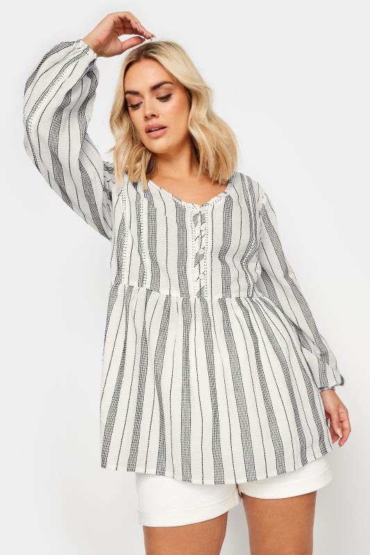 YOURS Plus Size White Contrast Stitch Blouse | Yours Clothing 2