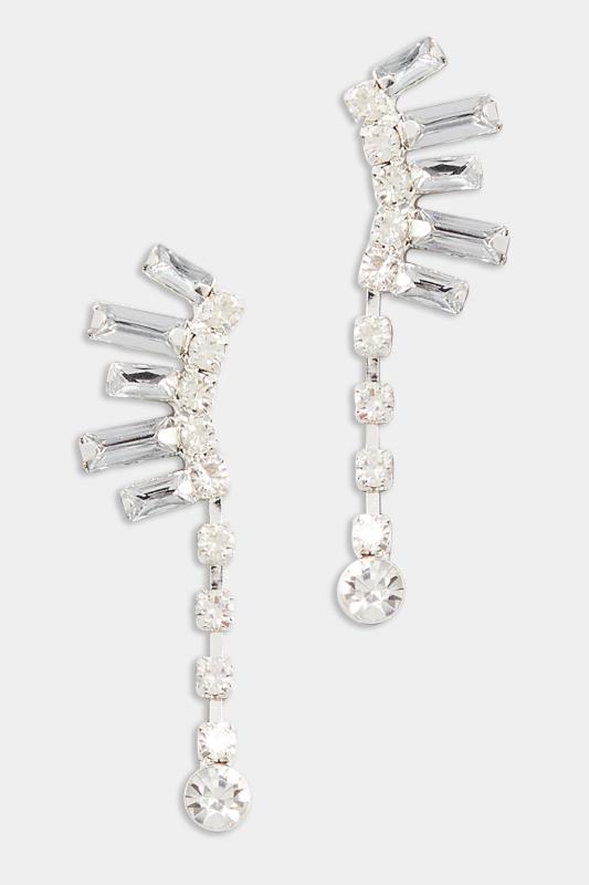 Silver Tone  Diamante Cluster Drop Earrings | Yours Clothing 2