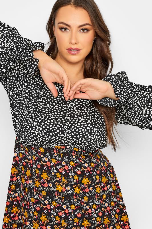 LIMITED COLLECTION Plus Size Black Dalmatian Floral Print Blouse | Yours Clothing 4