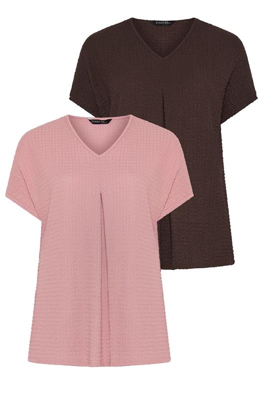  EVANS Curve 2 Pack Pink & Brown Pleat Tops