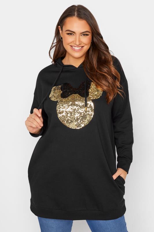 Plus Size DISNEY Black Minnie Mouse Sequin Hoodie | Yours Clothing 1