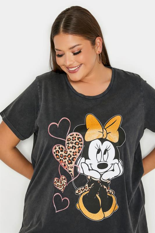 DISNEY Plus Size Charcoal Grey Minnie Mouse Glitter Graphic T-Shirt | Yours Clothing 4
