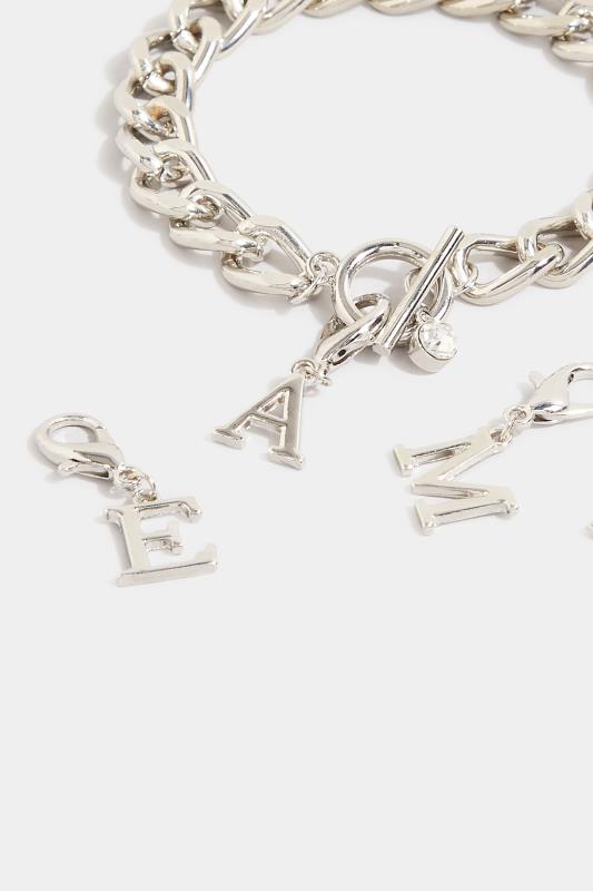 Plus Size Silver Tone Initial Charm Chain Bracelet | Yours Clothing 3