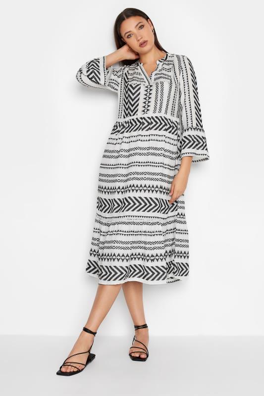 LTS Tall Women's White Aztec Print Smock Midi Dress | Long Talll Sally 2