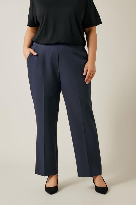 EVANS Plus Size Navy Blue Wide Leg Tailored Trousers | Evans 1