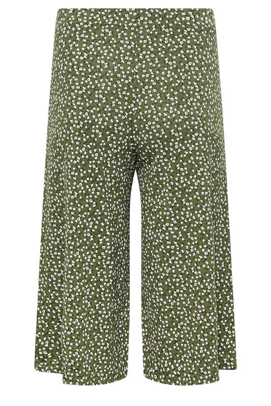 PixieGirl Khaki Green Ditsy Print Cropped Wide Leg Trousers | PixieGirl  5