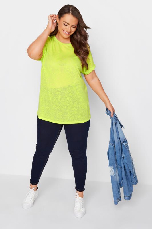 Plus Size Yellow Burnout Grown On Sleeve T-Shirt | Yours Clothing 2