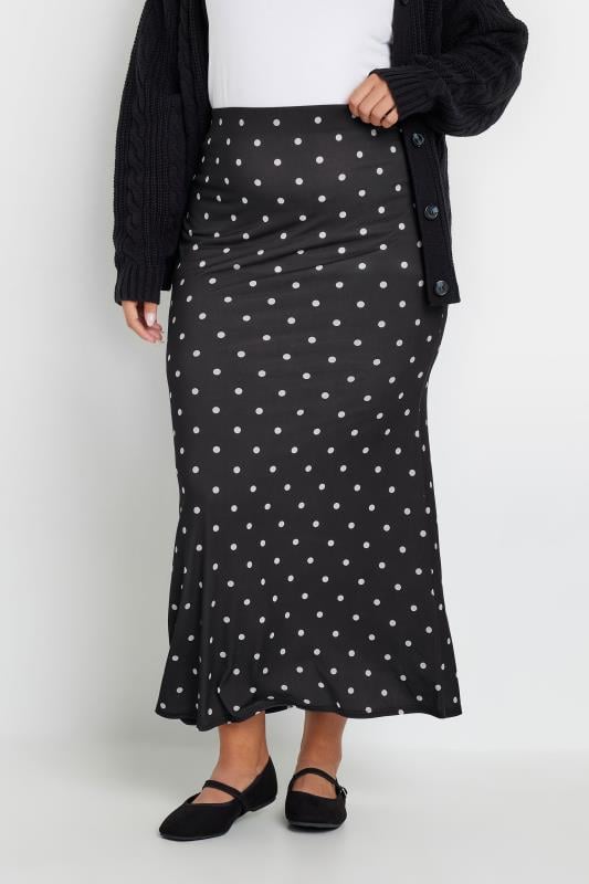 LIMITED COLLECTION Plus Size Black Polka Dot Print Maxi Skirt | Yours Clothing 1