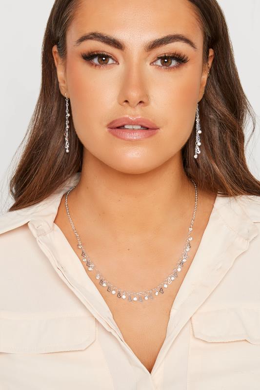 Silver Tone Heart Diamante Necklace & Earrings Set 2