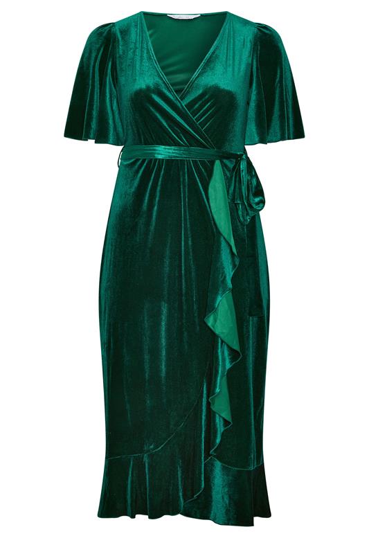 Yours London Women's Plus Size Green Velvet Wrap Dress Size 10