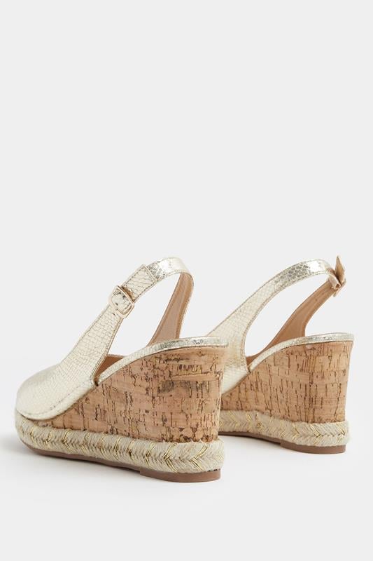 Gold Faux Leather Snake Wedge Sandals In Wide E Fit | Yours Clothing 4