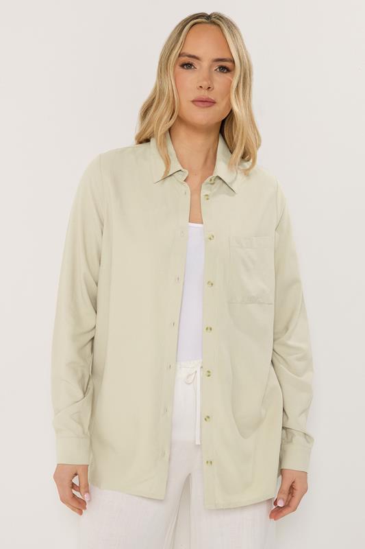 LTS Tall Women's Natural Brown Linen Long Sleeve Shirt | Long Tall Sally  1