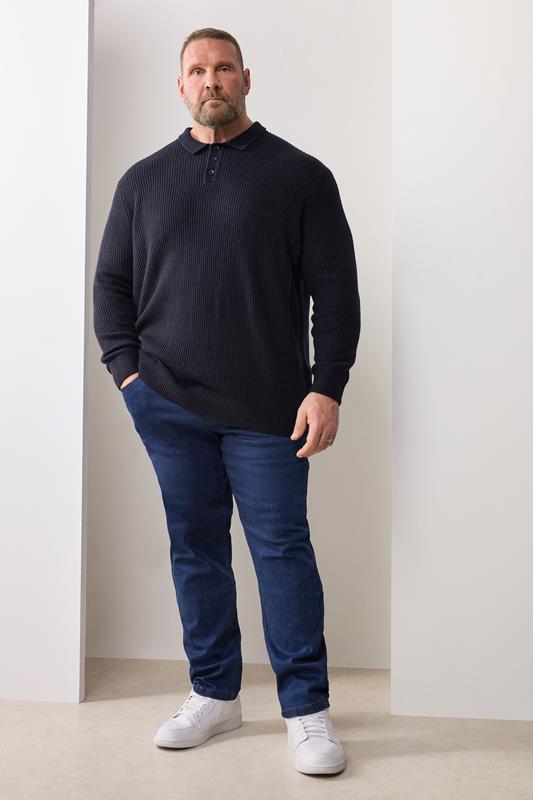  BadRhino Big & Tall Pull bleu marine en maille épaisse avec col