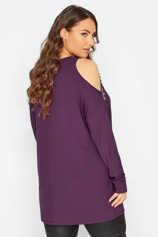 Plus Size Purple Cold Shoulder Embellished Tunic Top | Yours Clothing 3