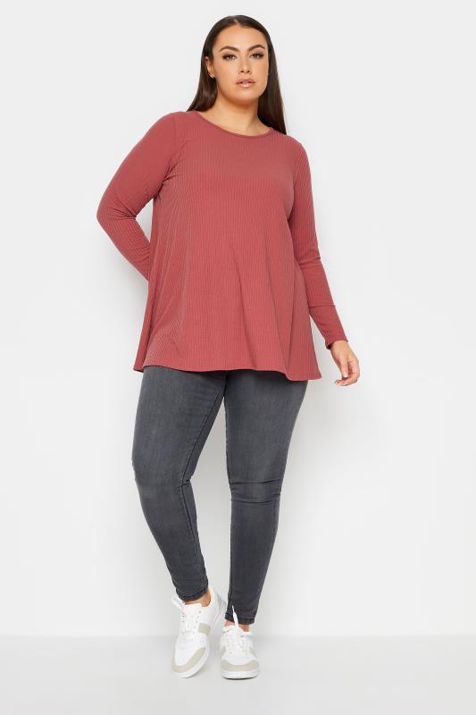 YOURS Plus Size Red Ribbed Swing T-Shirt | Yours Clothing