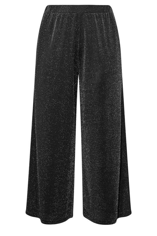 Plus Size Black Glitter Wide Leg Trousers | Yours Clothing 6