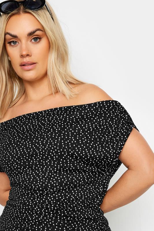 YOURS Plus Size Black Polka Dot Bardot Top | Yours Clothing 4