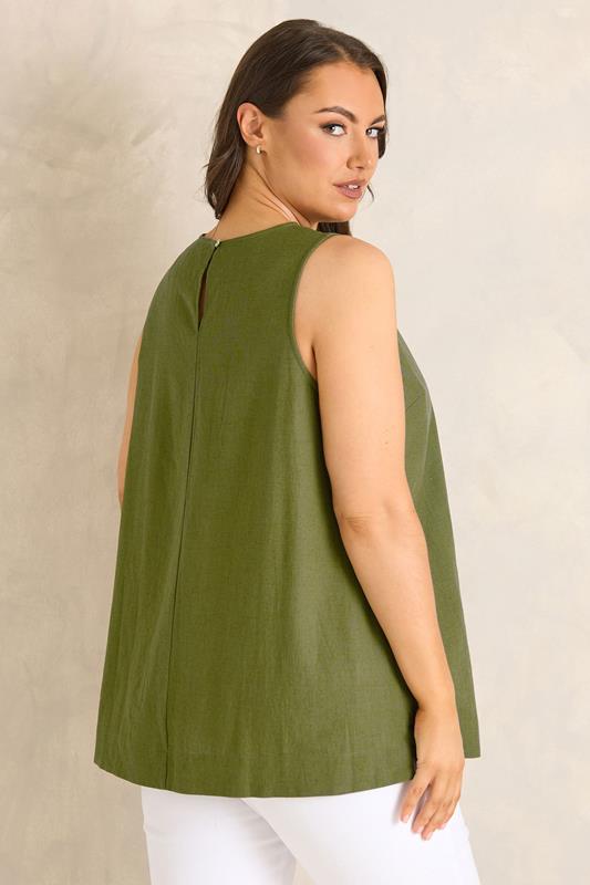 EVANS Plus Size Green Linen Vest Top | Evans 4