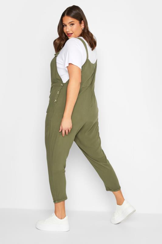 LIMITED COLLECTION Plus Size Curve Khaki Green Pocket Dungarees | Yours Clothing  3