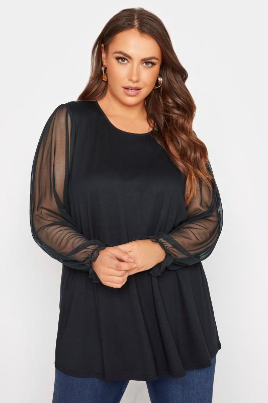 LIMITED COLLECTION Curve Black Mesh Sleeve Swing Top_A.jpg