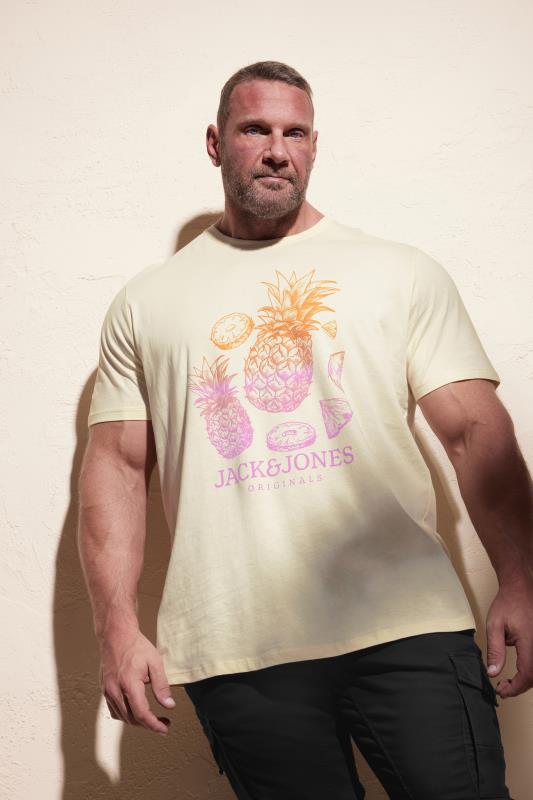  Grande Taille JACK & JONES Big & Tall Cream Pineapple Print T-Shirt