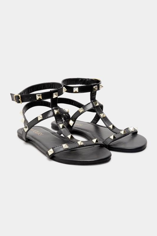 Black Studded Strap Sandals In Extra Wide EEE Fit 2