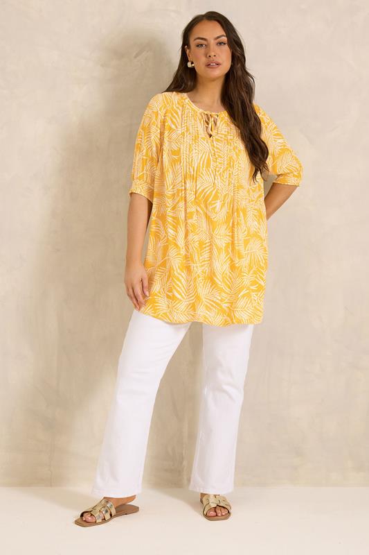 EVANS Plus Size Yellow Pintuck Tie Neck Blouse | Evans 2
