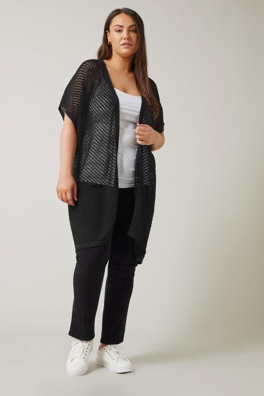 Evans Plus Size Black Short Sleeve Longline Cardigan | Evans  2