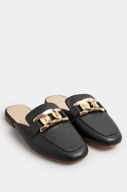 Black Chain Detail Mule Loafers In Extra Wide EEE Fit | Yours Clothing 2