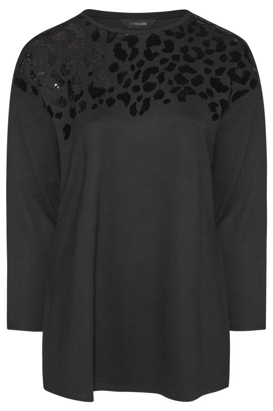 Plus Size Black Sequin Velvet Leopard Print Jumper | Yours Clothing 6