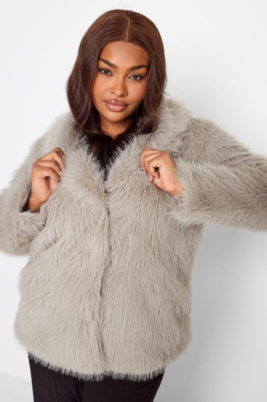 YOURS Curve Plus Size Light Grey Faux Fur Jacket | Yours Clothing  5