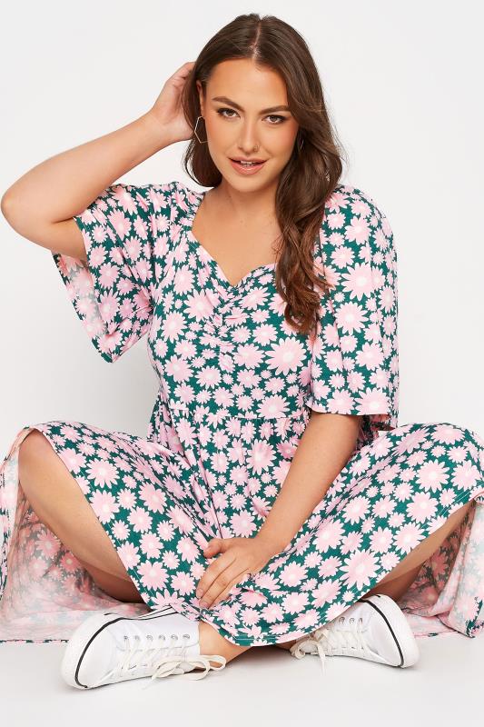Plus Size Pink Daisy Print Square Neck Midaxi Dress | Yours Clothing 4