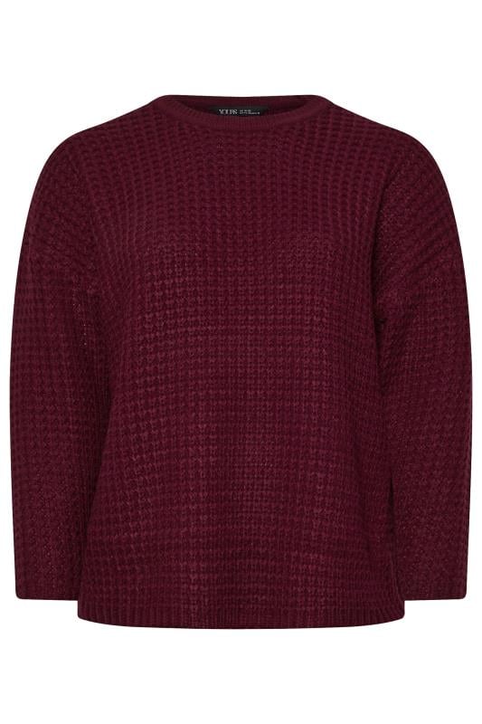 YOURS Curve Damson Red Waffle Knit Jumper | Yours Clothing 5